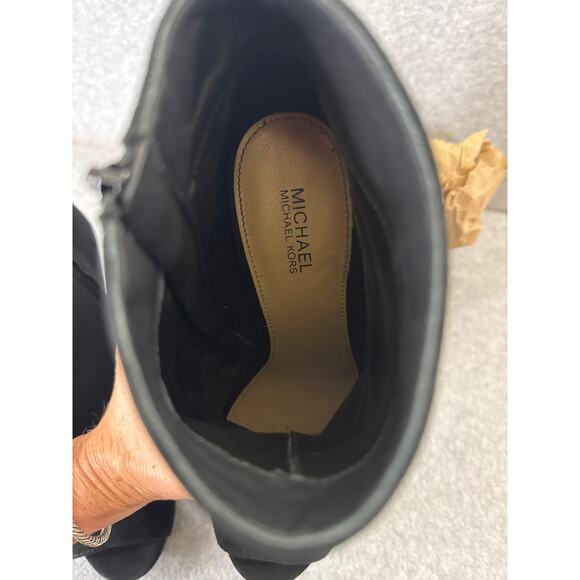 Michael Kors Whitley Black Suede Peep Toe Ankle Booties Size 7 Stiletto Heel - Picture 6 of 8